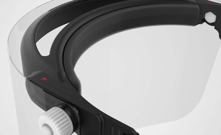 Detail of the 3D printed headband with a soft foam pad applied on the internal side of the support